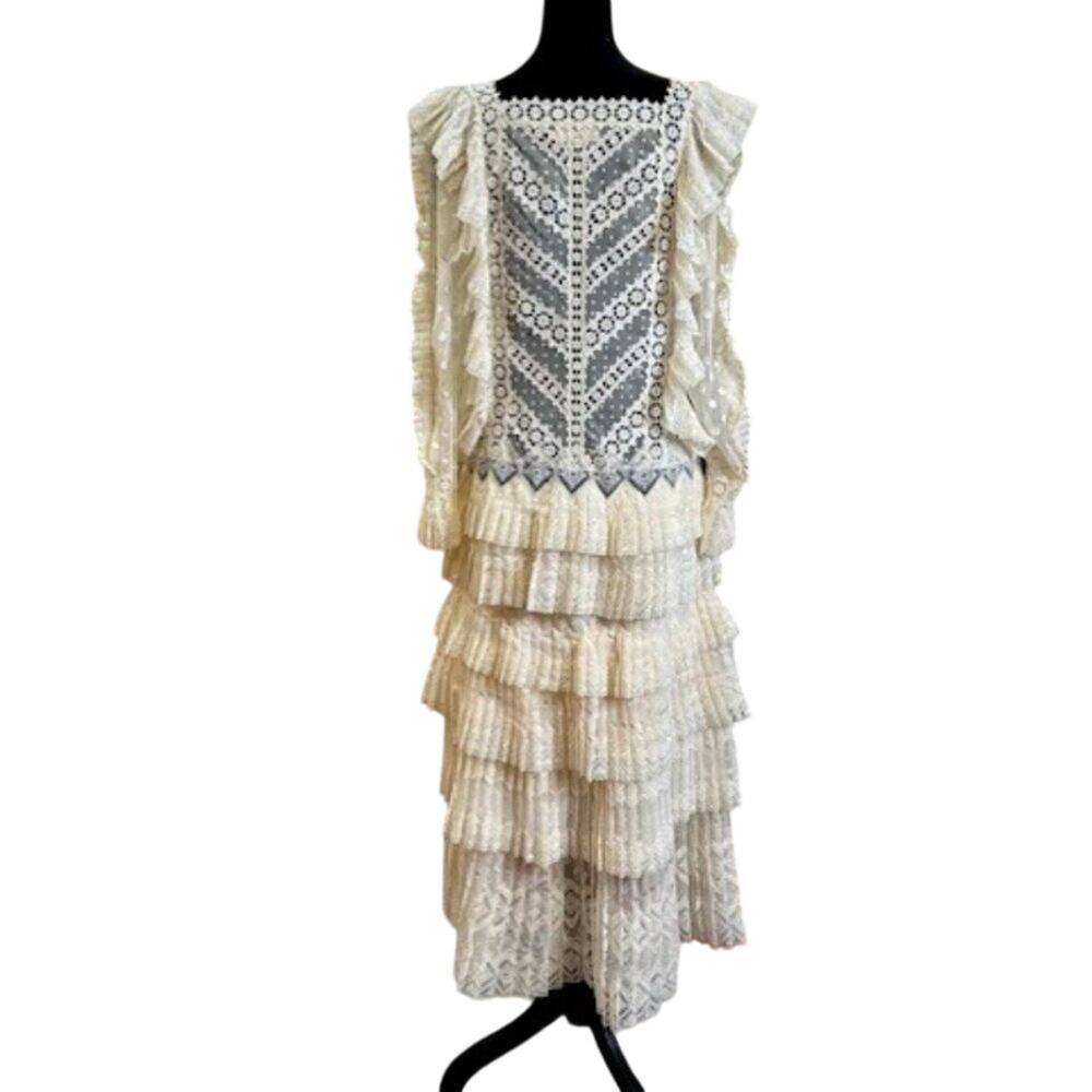 Zimmermann Lace Dress Long Sleeve High Low Skirt Off White Size 1 Medium 6 - Picture 3 of 11